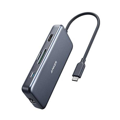 Anker USB C 허브 어댑터 PowerExpand 7-in-1 USB C 허브 4K USB C to HDMI 60W 파워 배달 1Gbps 랜포트 2 USB 3.0 포트 SD and 마이크로SD 카드 리더기 맥북 프로 and Other USB C 노트북 with for