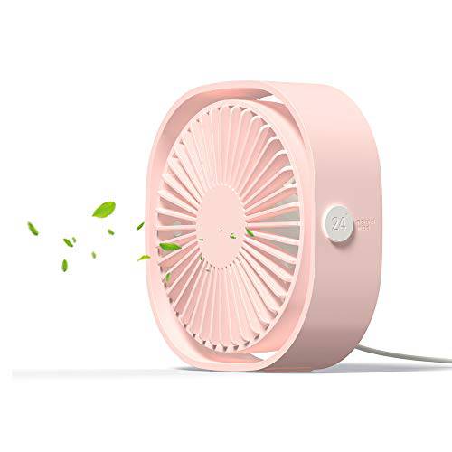 USB 테이블 팬 휴대용 미니 퍼스널 데스크 팬 with 360 회전 and 조절가능 3 스피드 for Office, Travel-Pink