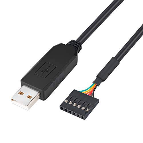 DTECH FTDI USB to TTL Serial 3.3V 어댑터 케이블 6 핀 0.1 인치 피치 Female 소켓 Header UART IC FT232RL 칩 윈도우 10 8 7 리눅스 (6ft, 블랙)