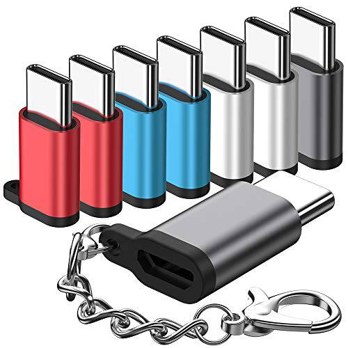 Micro USB to USB C 어댑터 8-PacksAluminum USB Type C 변환기 변환 커넥터 키체인,키링,열쇠고리 충전 호환 삼성 갤럭시 S10 S9 S8 플러스 Note 9 8 LG V40 V35 G8 G7 구글 Pixel 3 XL Moto Z2 Z3 with