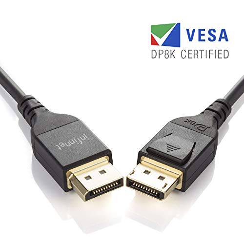Infinnet DisplayPort,DP,DP,DP 1.4 케이블 8K 60Hz, 4K 144Hz, 4K 120Hz,  날씬한&  플렉시블 DisplayPort,DP,DP to DisplayPort,DP 케이블 DP 1.4 HBR3 Cord, HDR, VESA Certified, 2 미터 (6.5 ft) 블랙
