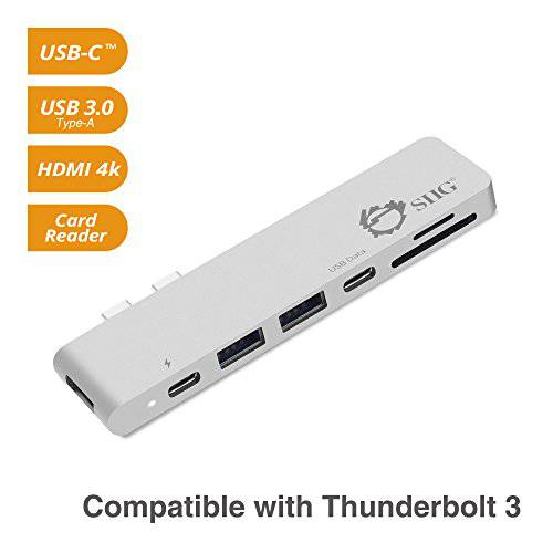 SIIG 썬더볼트 3, 알루미늄 USB Type C 허브 with 4K @30Hz HDMI, SD/ 미니 SD 카드 Reader, 2 USB 3.1 Gen 1 Ports, PD Port for 2016/ 2017 맥북 13& 15 - 은