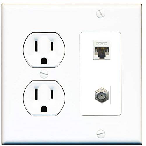 15 Amp 라운드 파워 Outlet 1 Port Cat5e 랜포트 1 동축 Cable-TV F-Type 벽면 Plate White