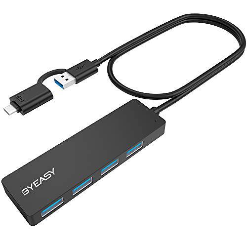 BYEASY USB 허브, USB C 허브 to USB 3.0 허브 with 4 Ports and 2 ft Extended 케이블, 울트라 슬림 휴대용 USB 분배 for 맥Book, 맥 Pro/ Mini, iMac, Ps4, 서피스 Pro, XPS, PC, Flash Drive, 삼성 More
