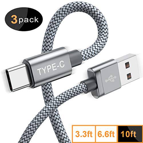 USB Type C 충전 케이블 3-Pack3.3/6.6/10FT 충전 파워 케이블 New Fire HD 10 9th 2019 HD 8 10th 2020 세대 삼성 갤럭시 A50 A70 A71 A91 S20 울트라 S20 플러스 20 20+ Note 10 S10 Lite for