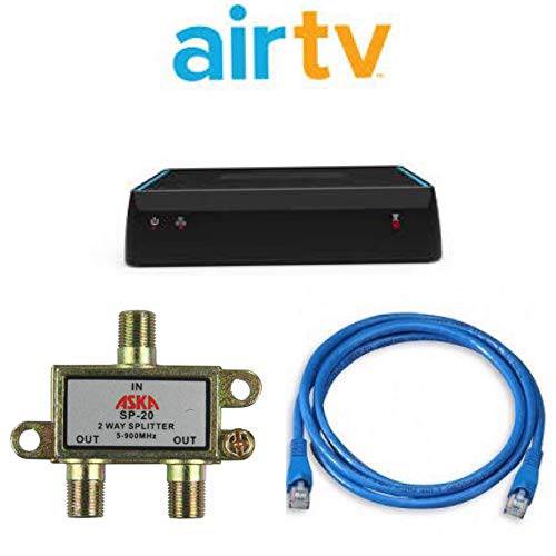 Sling AirTV 2 Dual-Tuner Local Channel Streamer for TVs and 휴대용 디바이스 w/ DVR 번들,묶음 with Quest 3-Ft Cat5e UTP 케이블, 2-Way Aska TV 동축, Coaxial,COAX 케이블 분배기 | 보너스 $25 Sling TV 신용