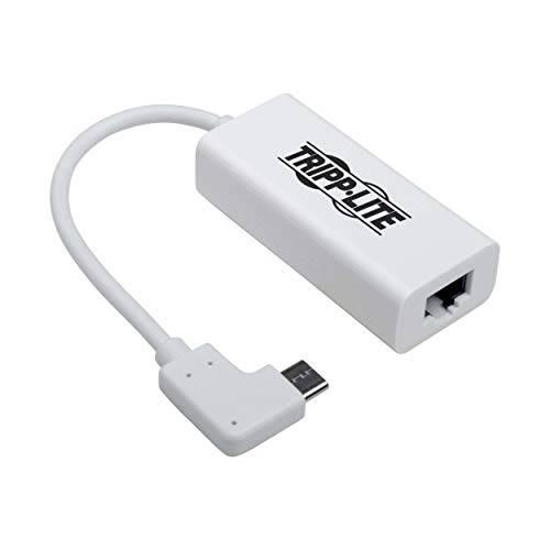 Tripp Lite 직각 USB C to 랜포트, 썬더볼트 3 to 랜포트, 기가비트 랜포트, USB 3.1 Gen 1, 10/ 100/ 1000 Mbps, White (U436-06N-GBW-RA)