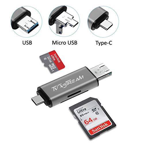 SD카드 리더, 리더기, 3-in-1 USB 2.0/  USB C/ 미니 USB 카드 리더, 리더기 - SD, 미니 SD,  SDXC,  SDHC, 미니 SDHC, 미니 SDXC 메모리 카드 리더, 리더기 for 맥북 PC 태블릿 스마트폰 with OTG Function, Silver