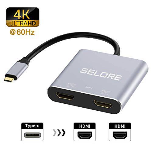 USB C to 듀얼 HDMI 변환기 4K @60hz 타입 C to HDMI 컨버터 맥북 맥북 프로 2020/2019/2018 맥북 Air Chromebook Pixel LenovoYoga 920 ThinkPad T480 Dell XPS 13/15 Surface Book 2 etc for