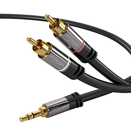 KabelDirekt 3.5mm to RCA 분배 케이블, 케이블 (15 feet Long, 3.5mm Aux to 2 RCA Male 오디오&  보조자 케이블, Double-Shielded, 프로 Series) support (Hi-Fi, Stereo, Phone, iPod)