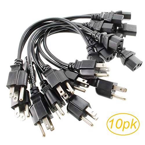 CablesOnline 10-Pack 1ft. 숏 3-Conductor PC 파워 Cord, 18AWG, NEMA 5-15p to IEC C13 케이블, PC-111-10