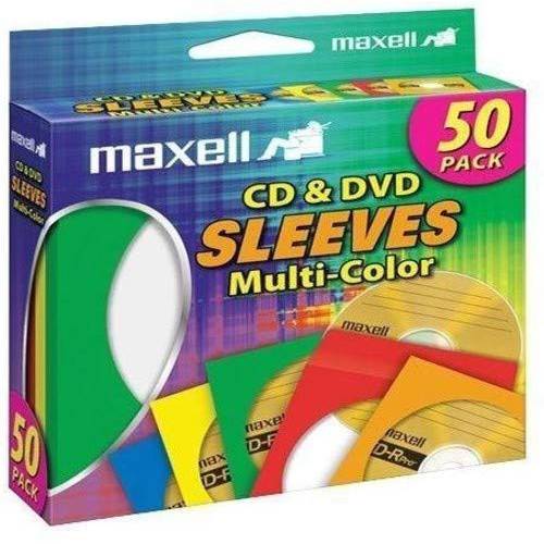 Maxell 190134 CD & DVD 종이 보관함 봉투 커버 투명 플라스틱 윈도우 멀티컬러 50 팩 Paper with