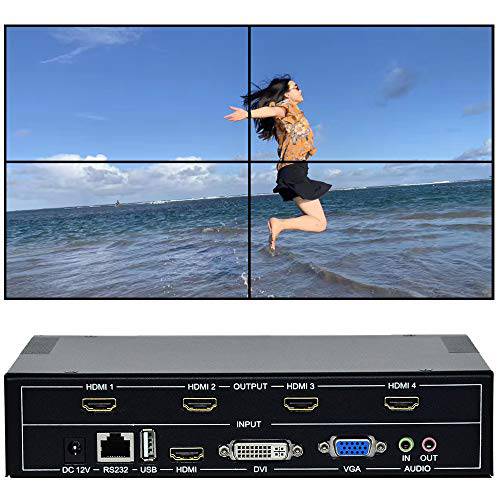 ESZYM 영상 벽면 제어장치 2x2 TV 벽면 제어장치 | 1080p,  HDMI 1.4, HDCP1.4 Compliant | HDMI DVI USB VGA 입력 HDMI 출력 | 디스플레이 Modes 2x2, 1x2, 1x3, 1x4, 2x1, 3x1, 4x1, Cascading max 4x5