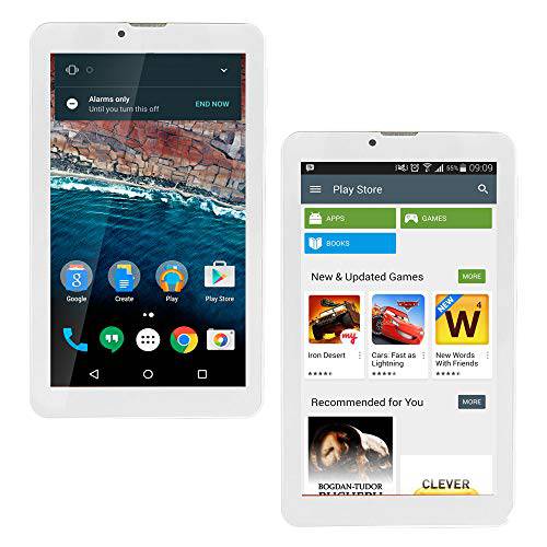 Indigi GSM 언락 안드로이드 9.0 4G LTE 7.0 TabletPC&  스마트폰 [2SIM+ Quad-CORE] 2GB RAM/ 16GB ROM (White)