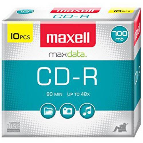 Maxell MAX648210 CD 기록가능 Media, CD-R, 40x, 700 MB, 10 Pack 슬림 Jewel 케이스