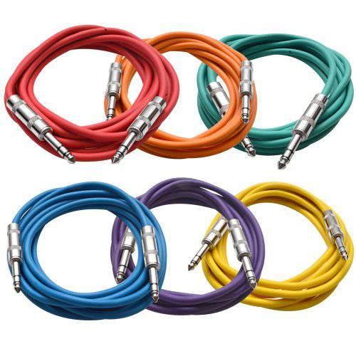 Seismic 오디오 SATRX-10BGORYP 6 Pack of 멀티 컬러 10’ 1/ 4TRS to 1/ 4 TRS 패치 Cables