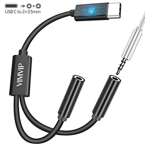 VIMVIP USB-C to 3.5mm, USB Type C to 3.5mm 변환기 2 x 3.5mm 오디오 헤드폰 Jack 케이블 호환가능한 with 아이패드 프로 구글 Pixel 3/ 3XL/ 2/ 2 XL and More (Black)