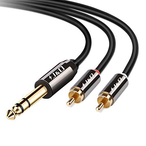 J&D 6.35 mm to 2RCA 케이블, Gold-Plated [Copper Shell] [ 내구성, 튼튼] 6.35mm 1/ 4’’ Male TRS to 2 RCA Male 스테레오 오디오 Y 분배 케이블 - 9 Feet