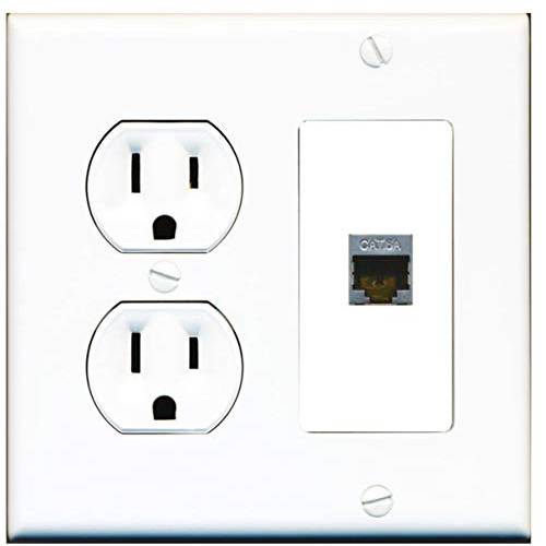 15 Amp 라운드 파워 Outlet 1 Port Cat6a Shielded 랜포트 벽면 Plate White