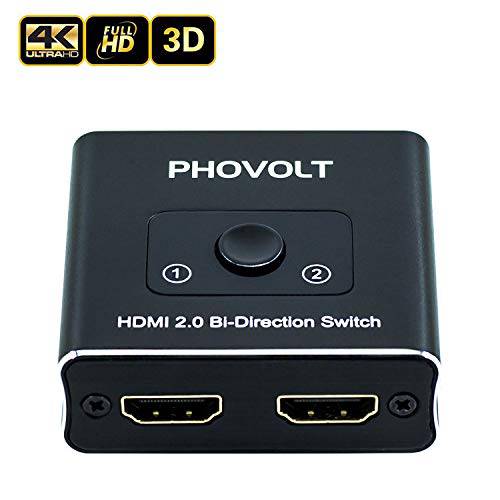HDMI Switch 4K HDMI 분배, PHOVOLT 알루미늄 Bi-Directional HDMI분배기, 모니터분배기 2 Input 1 Output, HDMI Switch 분배 1 x 2/ 2 x 1, support 4K 3D HD 1080P for 엑스박스 PS4 Roku HDTV