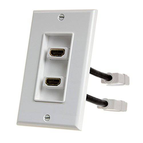 Cmple - HDMI 벽면 Plate Dual-Port White 벽면 Plate 4” 리어 연장 케이블, 2-Port HDMI (4K UHD, ARC, and 랜포트