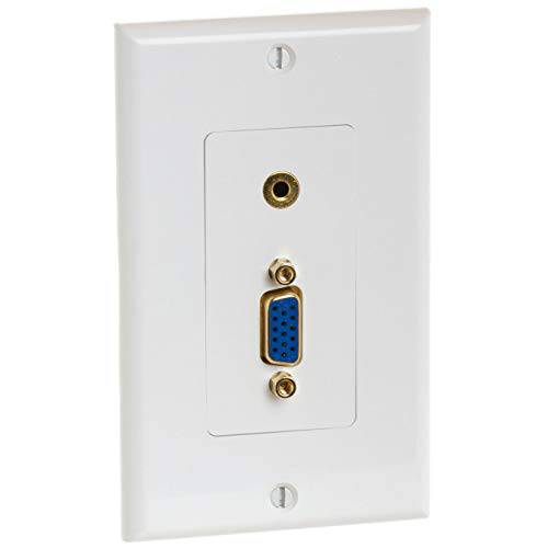 Cmple - 15-Pin Female VGA 벽면 Plate with 3.5mm 오디오 Jack 금도금, VGA 3.5mm Wallplate White with Matching 스크류