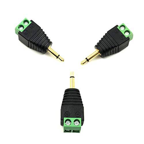Poyiccot 3.5mm 스크류 터미널 금도금 3.5mm TS 모노 Male to 2 핀 스크류 터미널 Female AUX 헤드폰 Balun 무납땜 컨버터 Adapter(3-Pack)