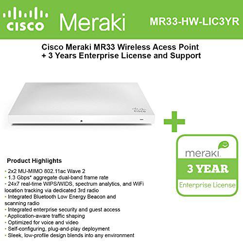 Cisco Meraki MR33 클라우드 Managed Wless Ap+ 3 years of Enterprise Lic. and 지원