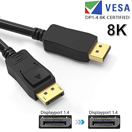 8K 디스플레이Port,DP 1.4 케이블 6 feet, VESA Certified 디스플레이 Port 케이블 6ft, UKYEE DP to DP 1.4 케이블 케이블 with [1440P@144Hz, 1080P@240Hz, 4K@120Hz, 8K@60Hz]&  HDR HBR3 지원 -Gold