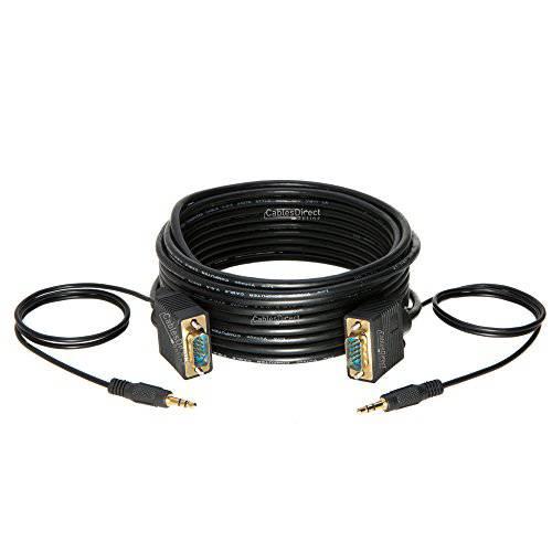 Cables Direct Online 50FT SVGA+  오디오 모니터 케이블, Male to Male 1080P 슈퍼 VGA 디스플레이 케이블 for PC 프로젝터 노트북 TV