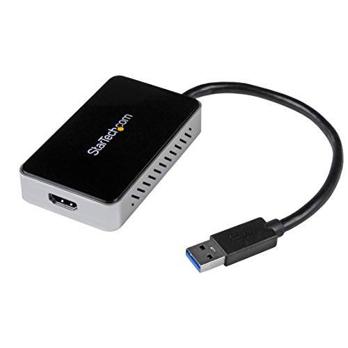 StarTech.com USB 3.0 to HDMI&  DVI 어댑터 with 1x USB 포트 - 외부 비디오&  그래픽 카드 어댑터 - 듀얼 모니터 허브 - 지원 윈도우 (USB32HDEH), 블랙