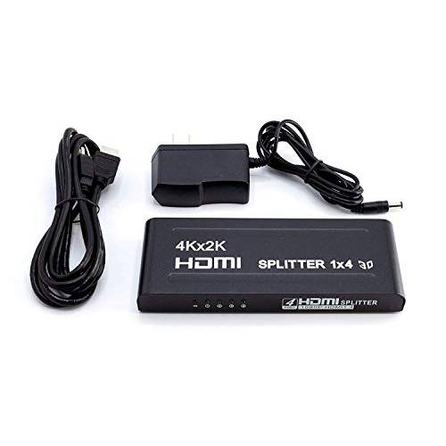br 과nameeng HD 1X4 HDMI 분배 전원 키트 - 4 Port 허브 1 인 4 Out - 4 HDMI 전원 분배 박스 - 1080P, 2K, 3D, 4K,  UHD, HDCP, YUV,  HDR - Quad 감시장치 - 포함 4K 과 UHD - 과 HDMI 케이블