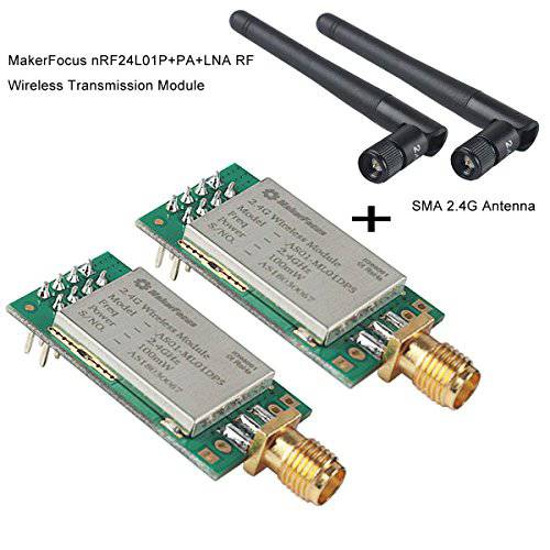 MakerFocus 2pcs nRF24L01P+ Pa+ LNA RF 무선 전송 모듈 2.4GHz ML01DP5 22dBm 100mW 2300M Measured 거리 SPI 인터페이스 안테나 도난방지 Anti-Interference