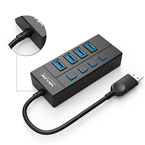 WAVLINK 4 Port USB 3.0 허브 with 개별 LED 파워 Switches, 지원 초고속 Data 전송 up to 5Gbps for Mac, PC, USB Flash 드라이브 and Other 디바이스