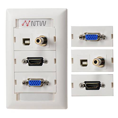 NTW 맞춤형 Unimedia 벽면 Plate with personizable ID 태그 - HDMI pigtail, VGA, 3.5MM 오디오 AND USB 패스 을통하여 - 3UNC-V35TUBHP
