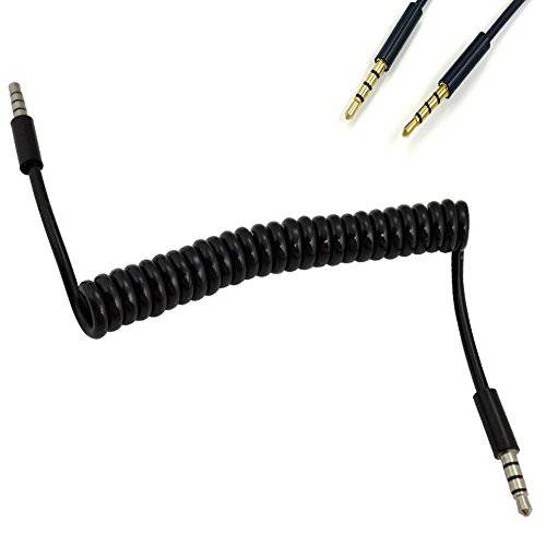 3.5mm Male to Male Jack 4 기둥 연장 Aux 오디오 말린케이블 나선, 스파이럴 케이블 3.25 Feet for Smartphones, Tablets, Computers，Car Radios, Media 플레이어 and More(Glossy Black)