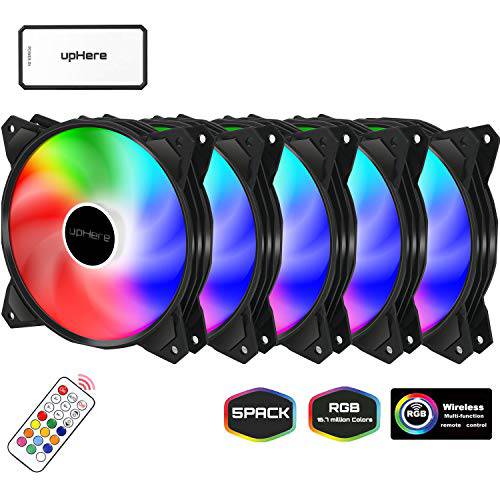upHere 120mm 무선 5-Pack RGB 컴퓨터 케이스 Fan, for PC Cooling(PF1206-5)