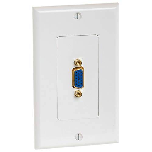 Cmple - 단일 Outlet 15-Pin Female VGA 벽면 Plate with 금도금 Connectors, White VGA Wallplate with Matching 스크류
