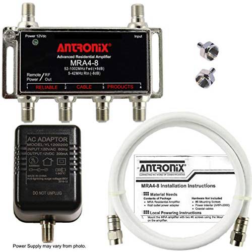 4-Port CableTV/ Antenna/ HDTV/ Internet 디지털 Signal Amplifier/ Booster/ 분배 with 패시브 Return, 동축 케이블, F59 Terminators (Antronix MRA4-8)