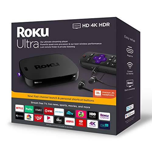 Roku 울트라 | 스트리밍미디어플레이어, 셋탑박스, 셋톱박스 4K HD HDR 프리미엄 JBL 이어폰 2019 with
