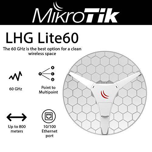 Mikrotik RBLHG-60ad CPE 60GHz for Point-to-Multipoint 커넥션 up to 800m with 10/ 100Mbps 랜포트 Port RouterOS L3