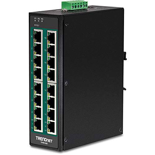 TRENDnet 16-Port 강화 산업용 Unmanaged 기가비트 10/ 100/ 1000Mbps DIN-Rail Switch w/ 16 기가비트 PoE+ Ports, 라이프타임 Protection, TI-PG160
