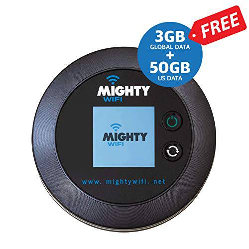 MightyWifi 클라우드 블랙 월드와이드 고속 핫스팟 with US 50GB&  글로벌 3GB Data for 30 Days, 포켓,미니,휴대용 Mifi, Personal, Reliable, 무선 Internet, Router, 노 Sim Card, 노 Roaming, Home, 여행용