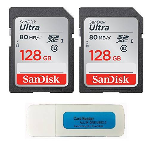 SanDisk 128GB 울트라 - 2 Pack 번들,묶음 UHS-I Class 10 SDXC Flash 메모리 카드 리테일 (SDSDUNC-128G-GN6IN) - 와 Everything But Stromboli (tm) Combo 카드 리더,리더기