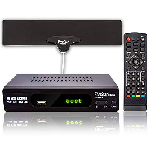 Five Star ATSC HD 디지털 TV 컨버터 박스 w/ 1080p HDMI Output, 40 Miles Over The Air(OTA) Flat 안테나&  증폭기, Daily/ 위클리 Scheduled PVR 레코더 w. TV 조절 Learning Buttons