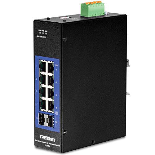 TRENDnet 10-Port 산업용 기가비트 L2 Managed DIN-Rail Switch, 8 X Gigabit, 2 X SFP Slots, DIN-Rail Mount, IP30, Vlan, Qos, Lacp, STP/ Rstp, 대역폭 Management, 라이프타임 Protection, TI-G102i