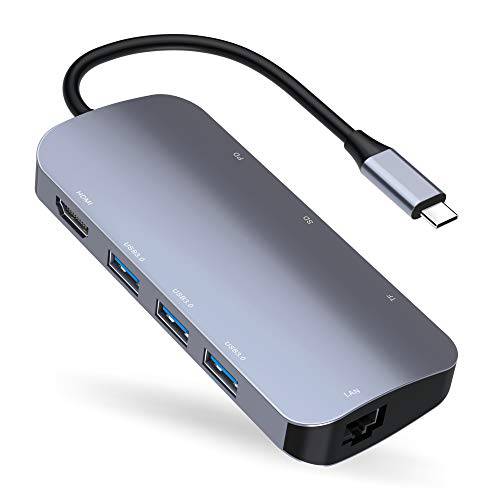 vilcome USB C 허브 어댑터 8-in-1 USB C 어댑터 4K USB C to HDMI SD/TF 카드 리더,리더기 and 랜포트 3 USB 3.0 포트 87W 파워 Delivery 맥북 프로 아이패드 프로 2019 2018 Pixelbook XPS and More with for
