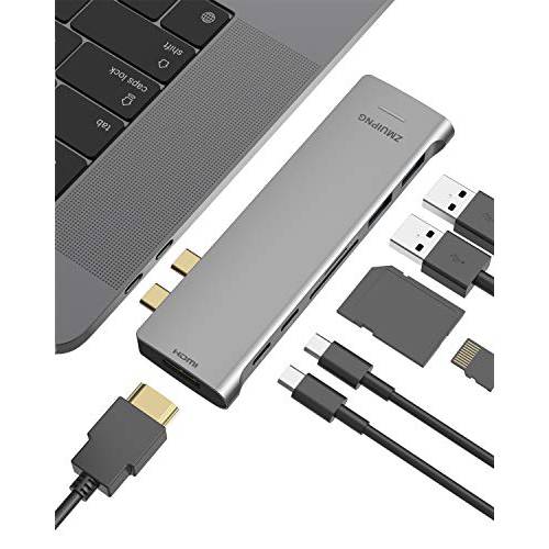 USB C 허브 변환기 for 맥북 프로 2020/ 2019/ 2018/ 2017/ 2016, 맥북 에어 2020-2018 with 4K HDMI, 2 USB 3.0 Port, SD/ 미니 SD 카드 Reader, 썬더볼트 3 and USB C Female Port