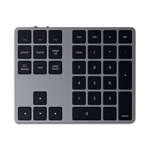 Satechi 블루투스 Extended 숫자 키패드  날씬한 충전식 34-Key Numberpad  호환 with 2020 맥북 Air, 2020 아이패드 프로, 2020/ 2019 맥북 프로, iMac/ iMac 프로 (Space Gray)