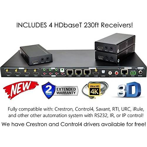 4x4 HDBT 4K 매트릭스 변환기 3 리시버 (CAT5e or CAT6) HDMI HDCP2.2 HDTV 라우팅 SPDIF 오디오 CONTROL4 Savant 홈 자동화 (4x4 HDBT 매트릭스 1 HDMI 출력)